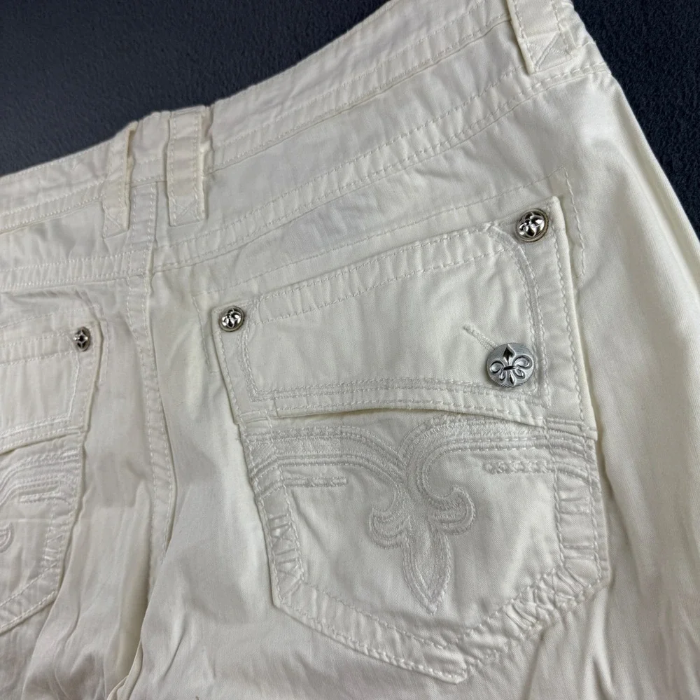 Rock Revival Shorts Men's 38 (Fits 40) White Cargo Slim Fit Embroidered Y2K